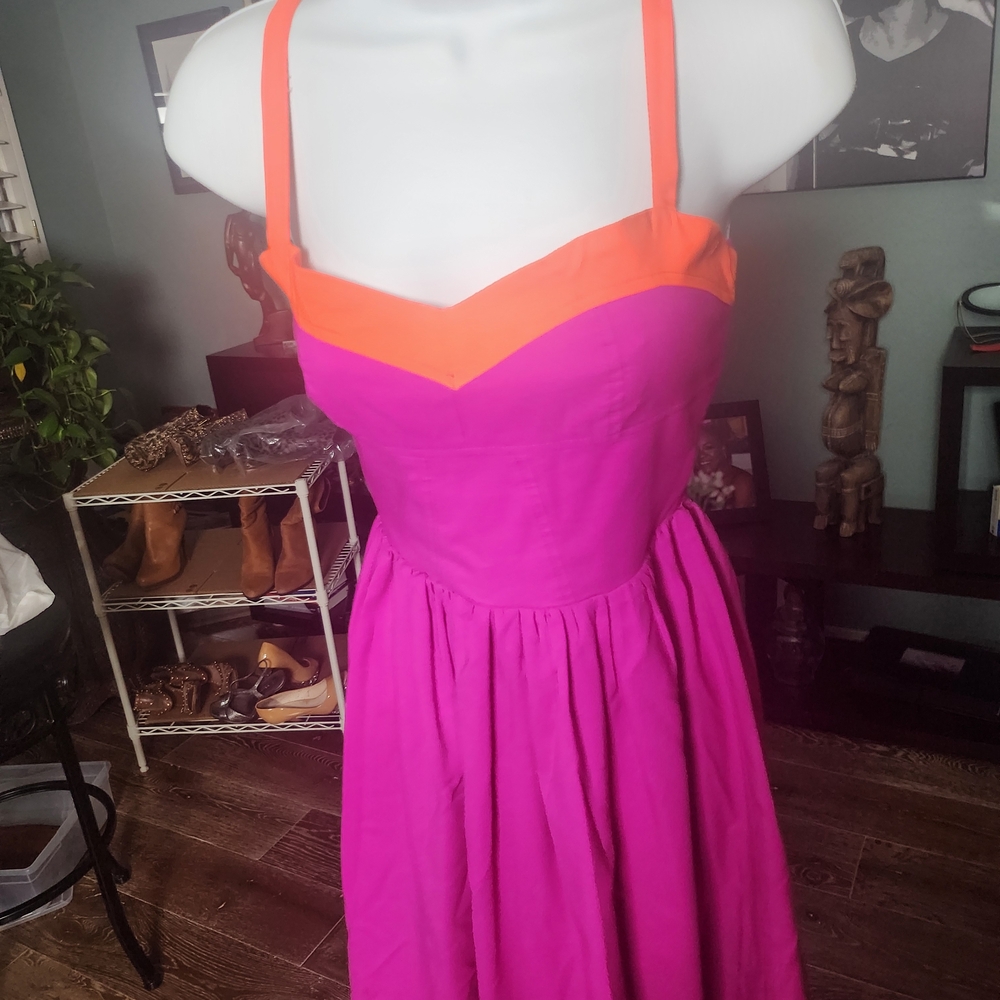 Vibrant Pink & Orange Fit-and-Flare Dress